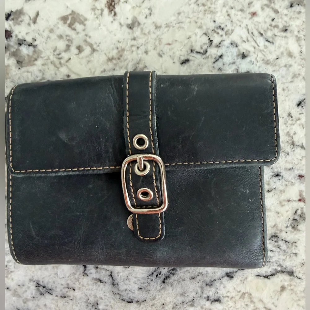 Vintage Coach Soho Black Wallet with Silver Buckle Retro Authentic